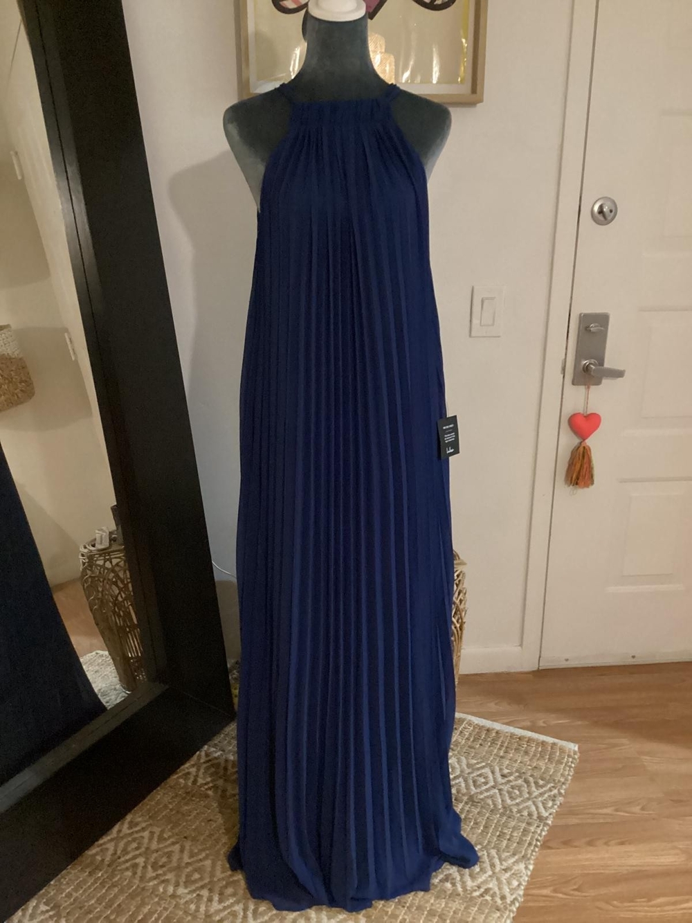 Lulus Navy Blue Pleated Halter Maxi Dress Size M NWT
